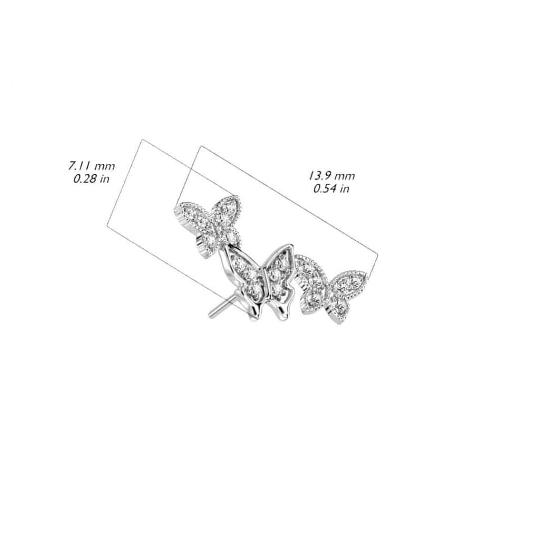 triple butterflies threadless top jewelry size