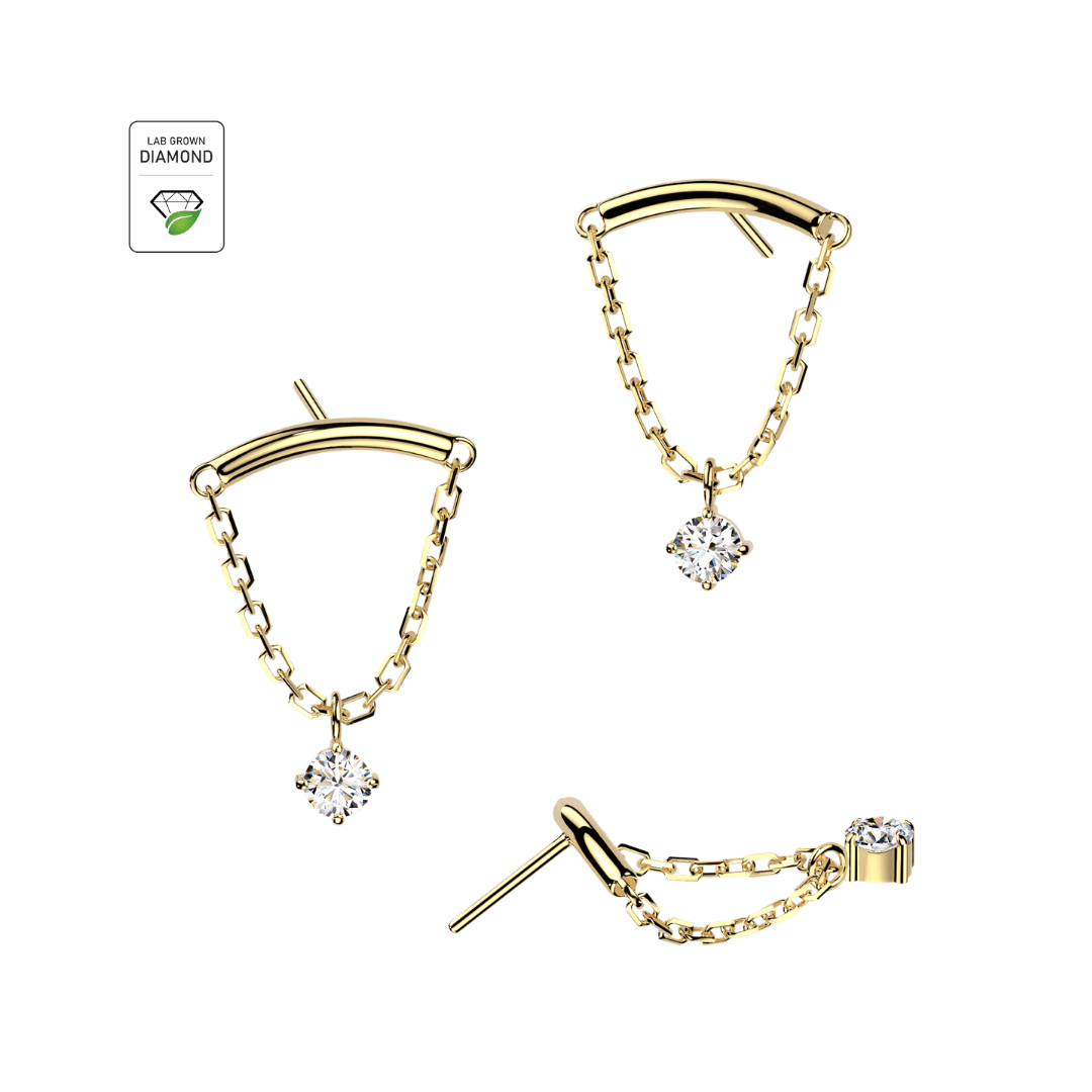 14K GOLD FLOATING CHAIN WITH LAB GROWN DIAMOND THREADLESS TOP