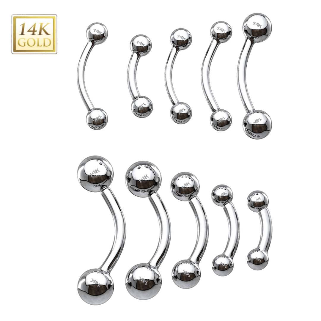 white gold 14k ball ends rook barbell