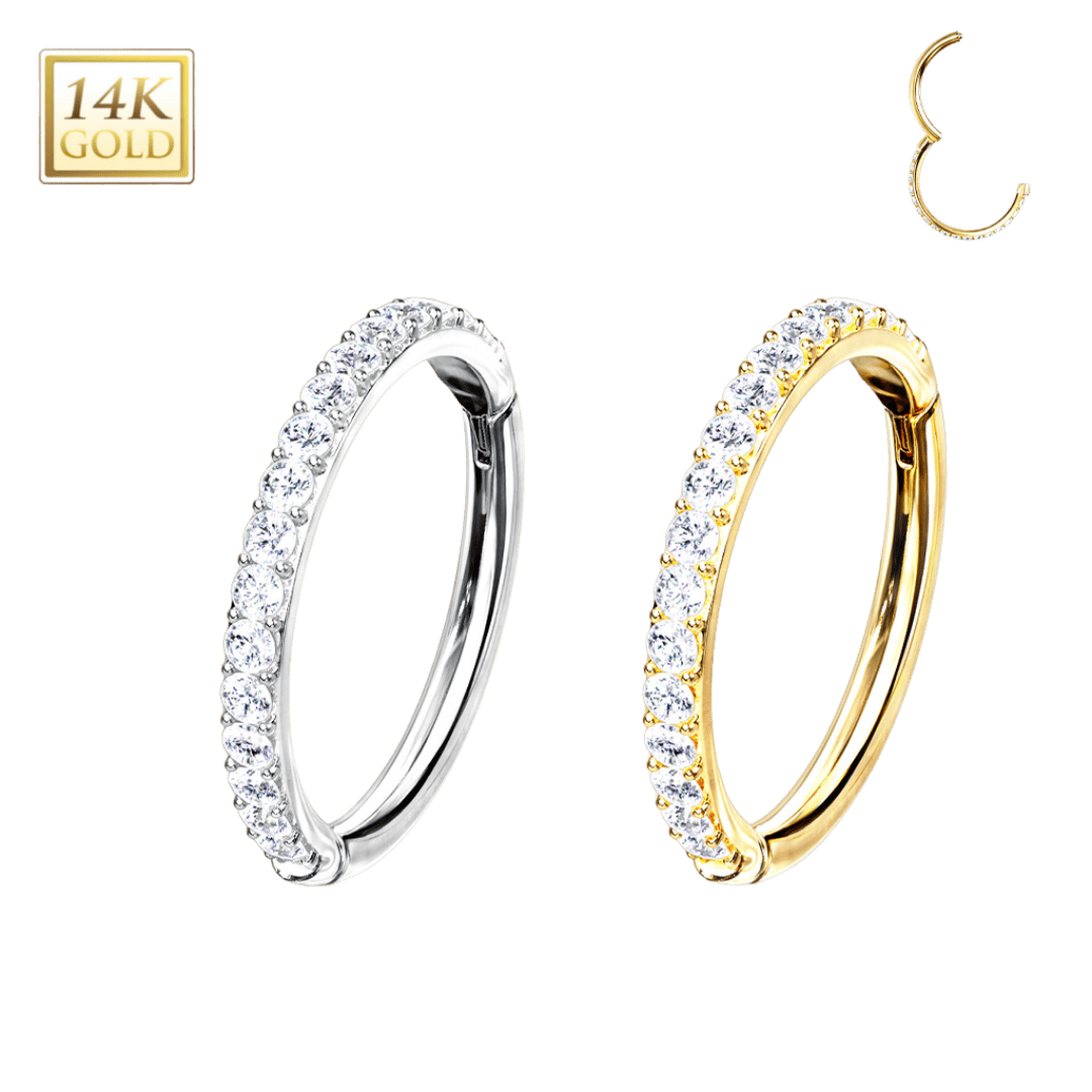 14k gold outfacing paved hinged hoop jewelry