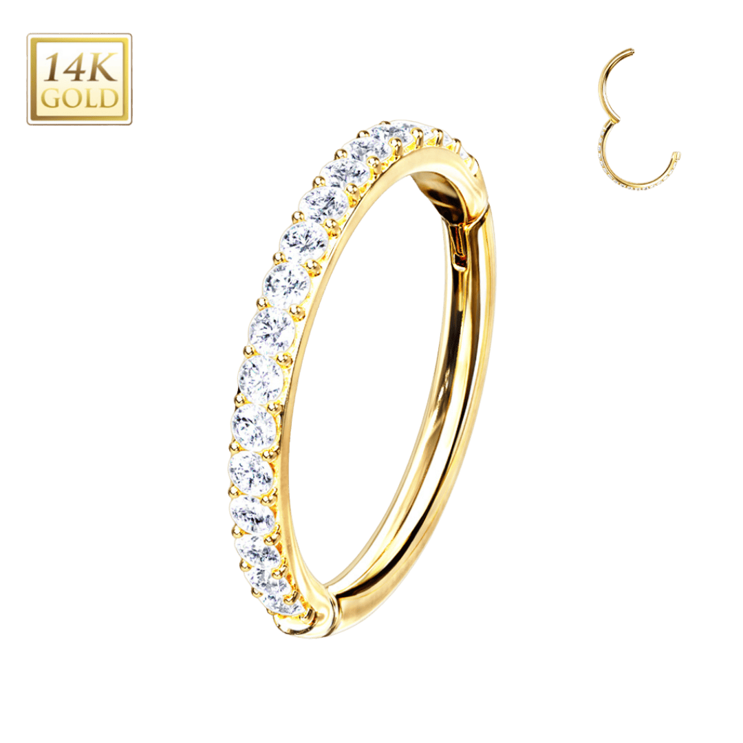 gold color 14k outfacing paved hinged hoop jewelry