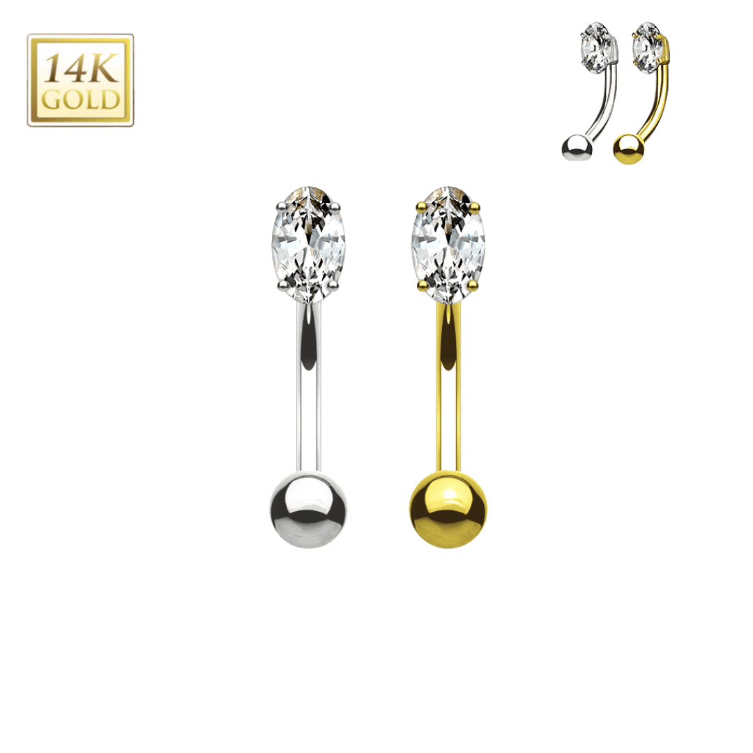 14k gold oval gem rook barbell body jewelry