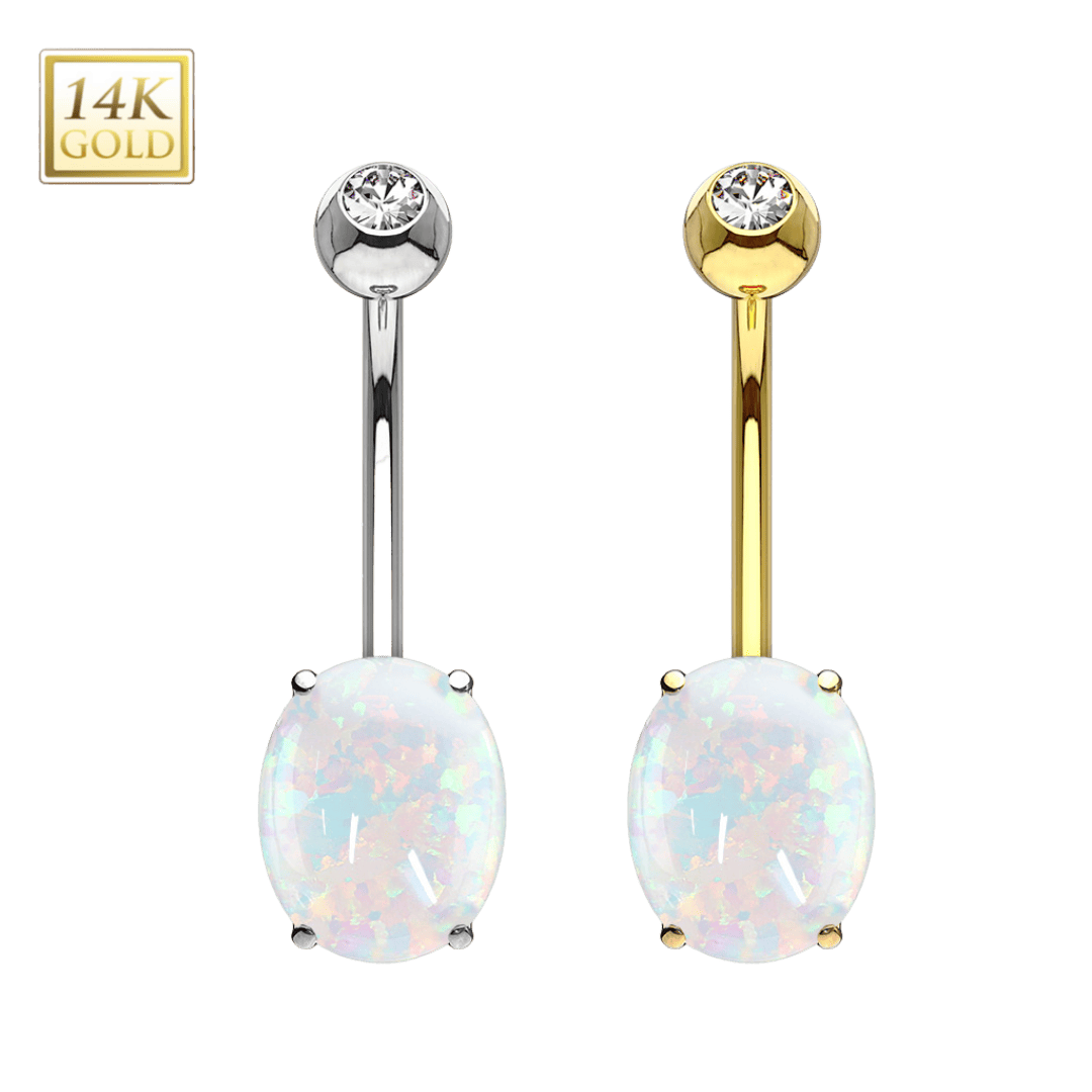 14k gold oval opal gem belly button barbell