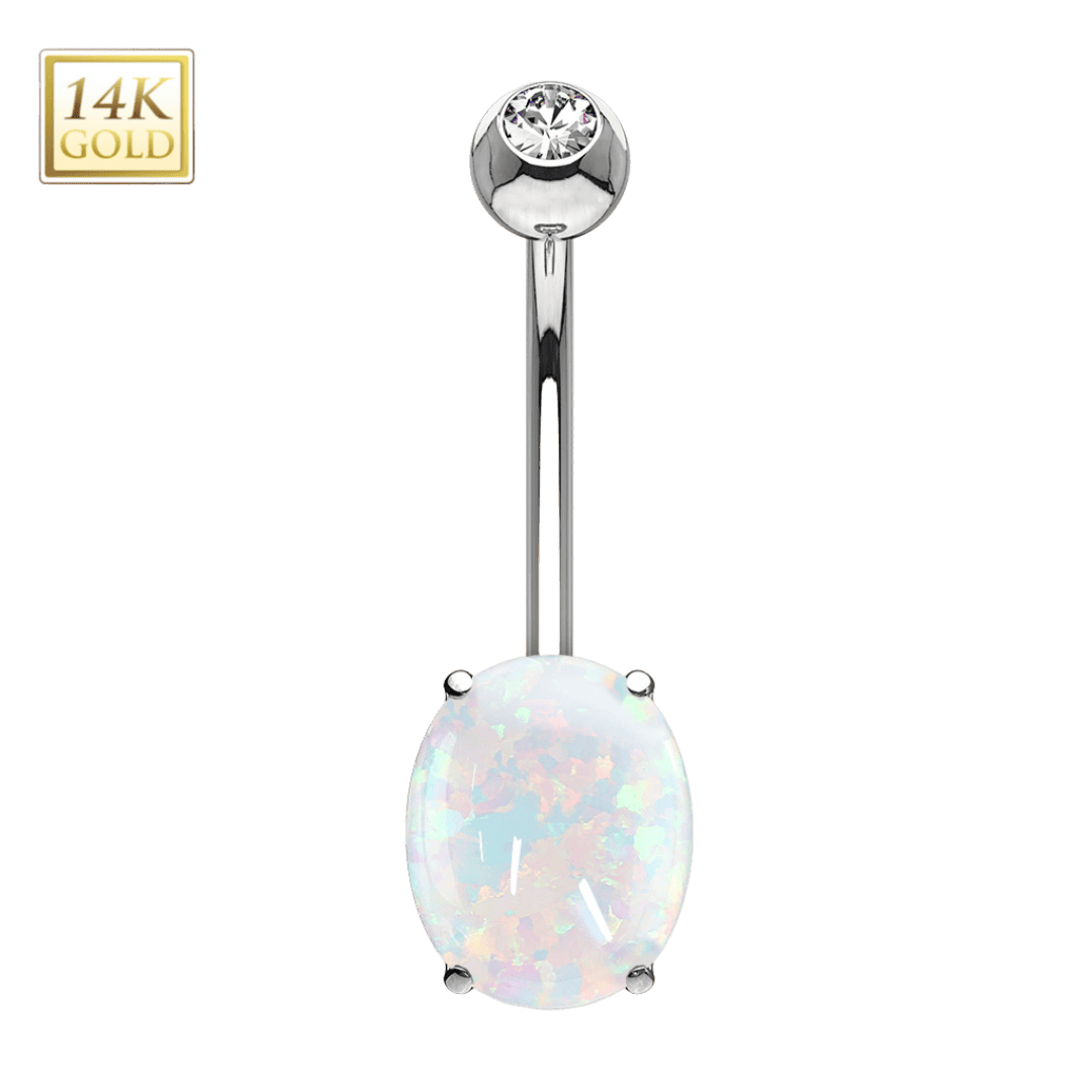 white gold 14k oval opal belly barbell jewelry
