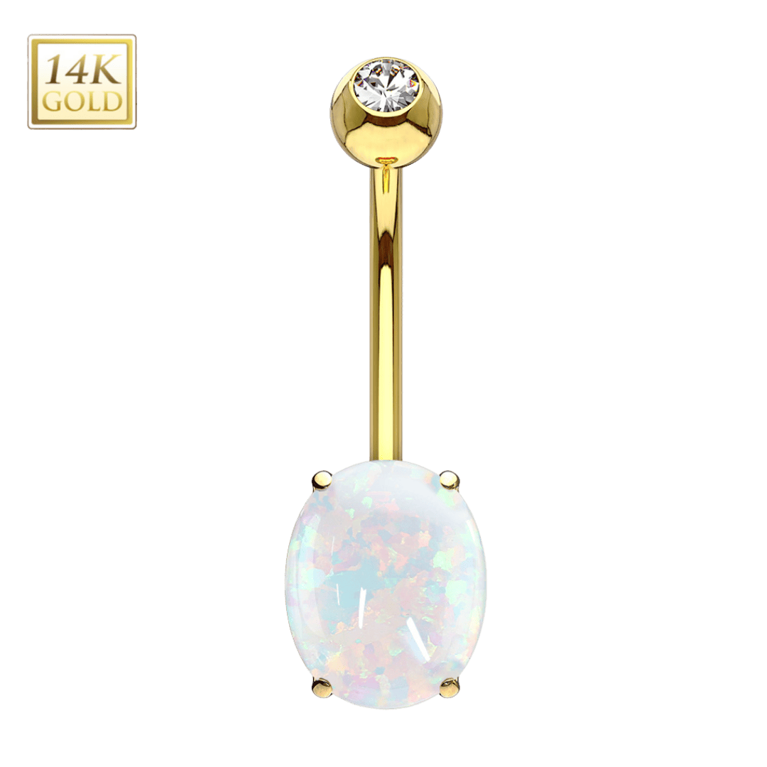 14k gold color oval opal gem belly button barbell