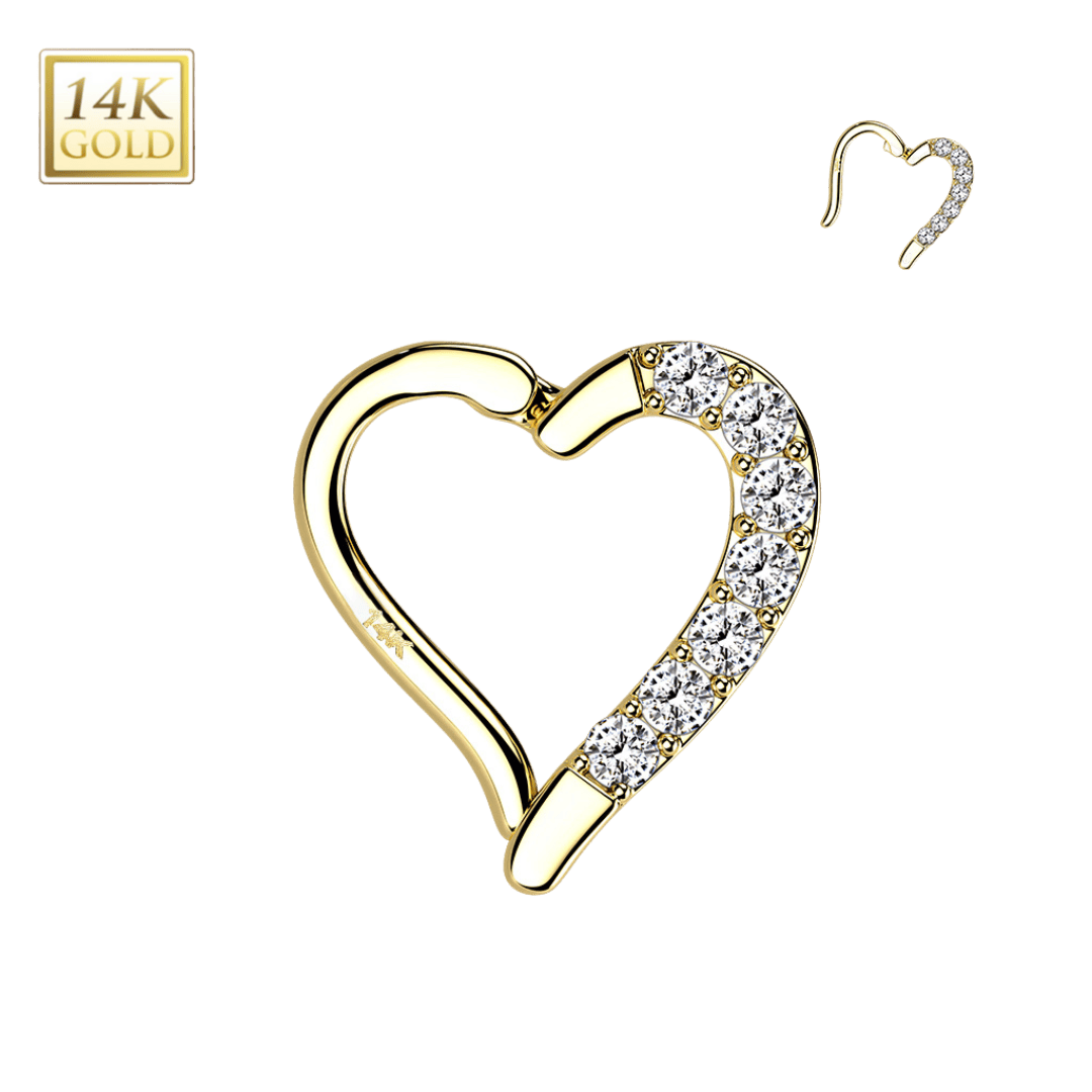 gold color 14k paved heart hoop earring