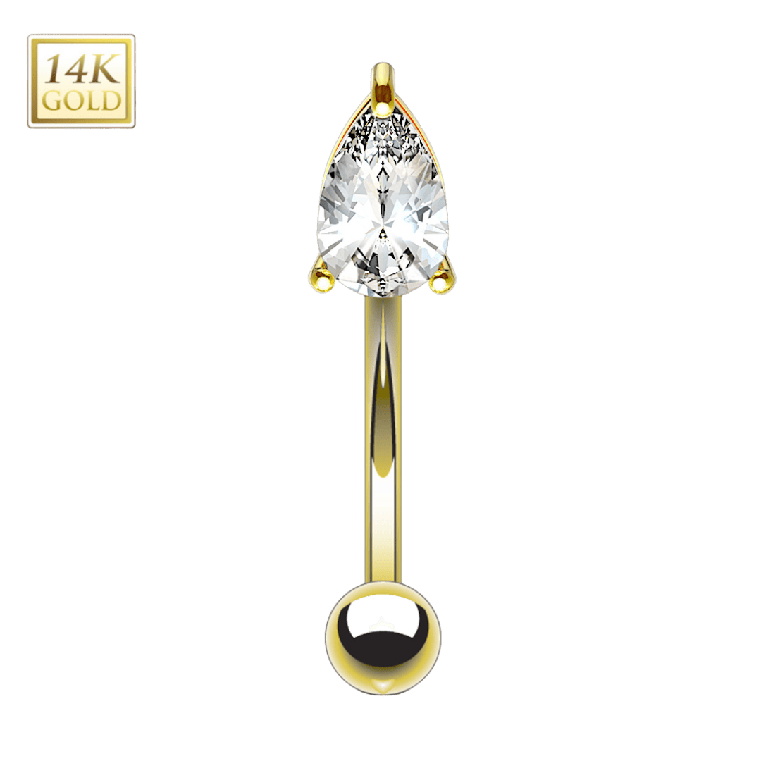 gold color 14k pear gem barbell for rook piercing jewelry