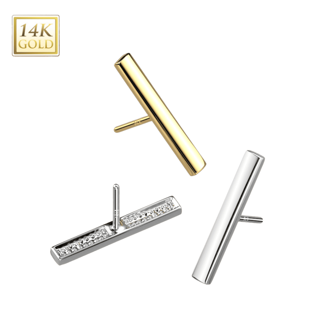 14k gold plain bar threadless top for earring