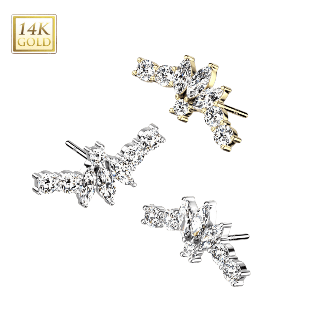 14k gold princess gems threadless top piercing jewelry