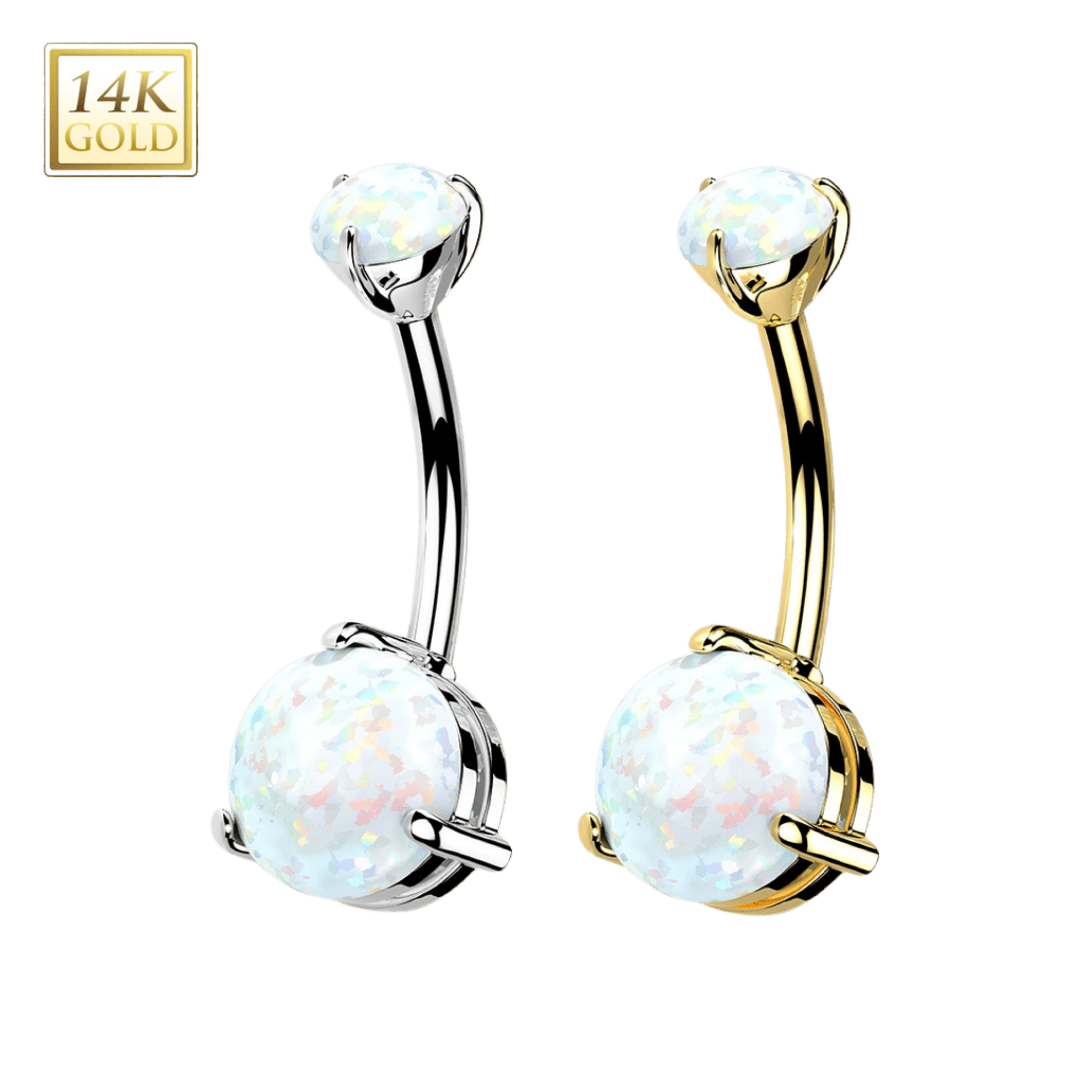 14k gold pronged opal belly button piercing jewelry