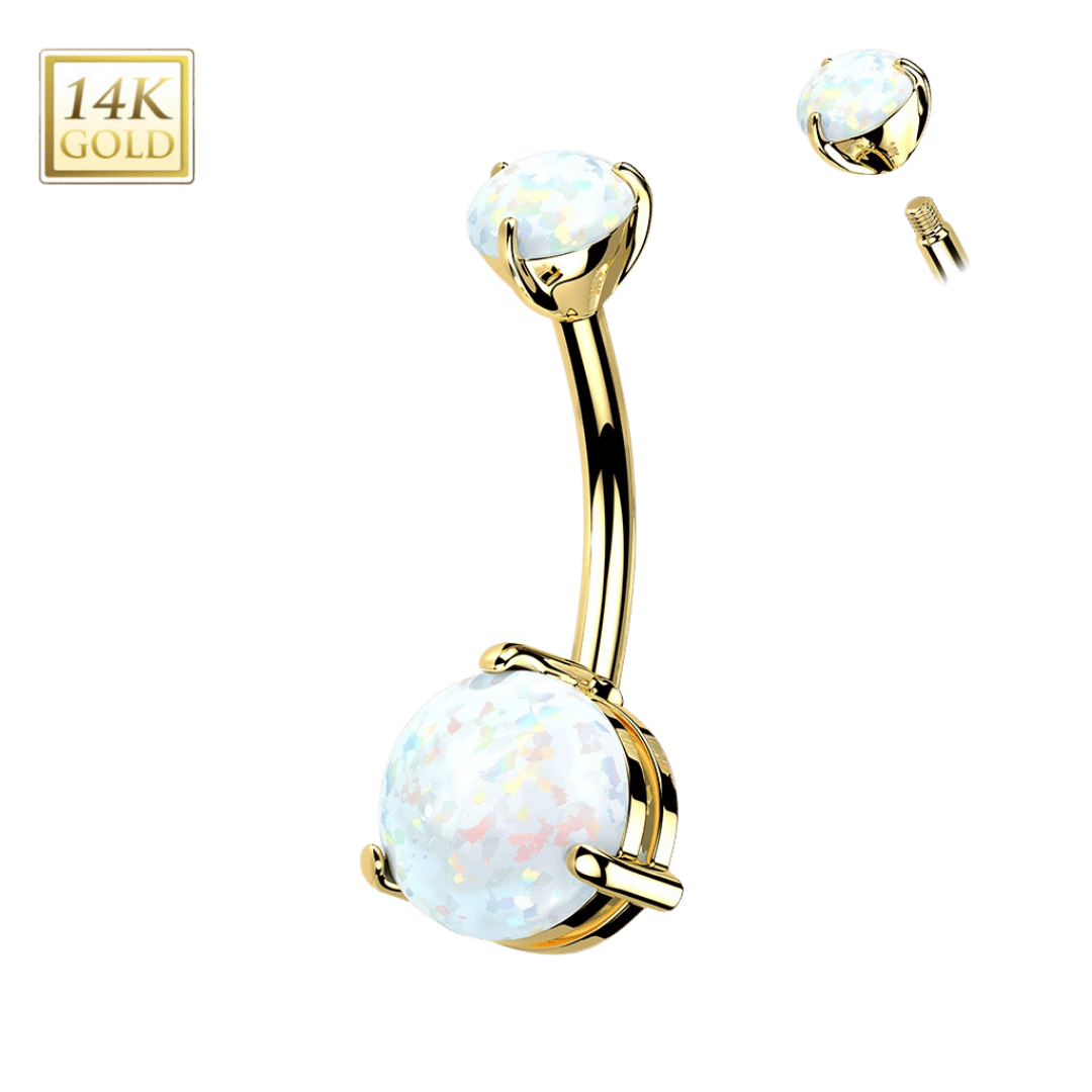 14k gold color pronged opal belly barbell body jewelry