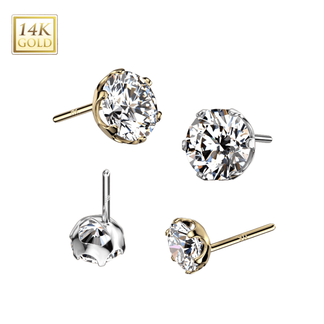 14k gold pronged round gem threadless top piercing jewelry