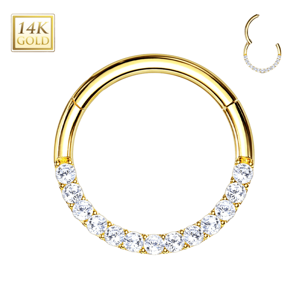 14k gold color side facing paved hinged hoop jewelry