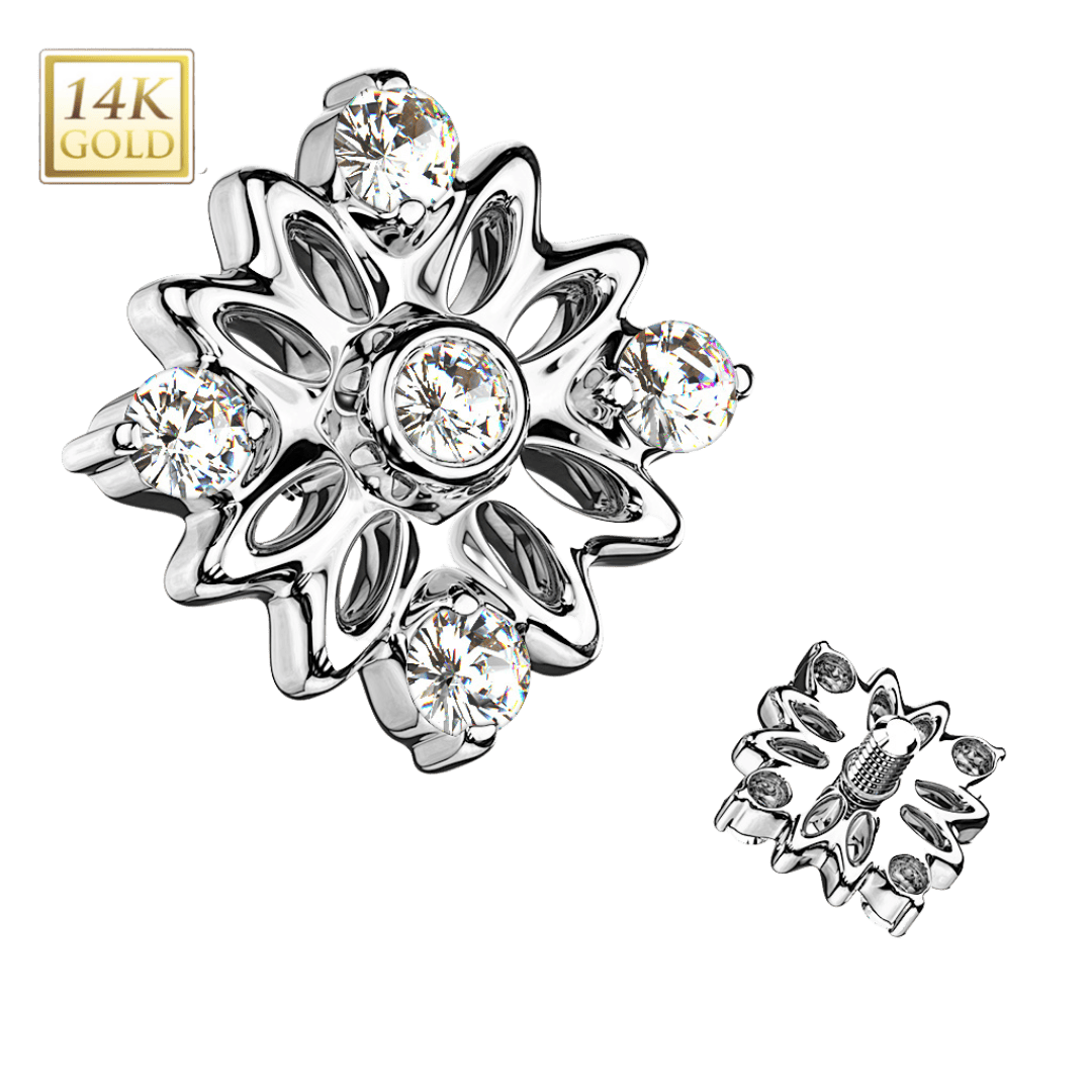 white gold 14k dermal top studded daisy design