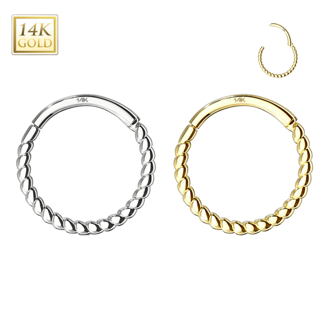 14k gold twisted hinged hoop piercing jewelry