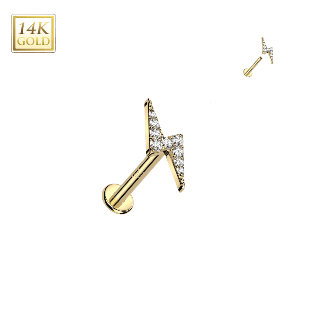 gold color 14k internally threaded labret bolt design earring