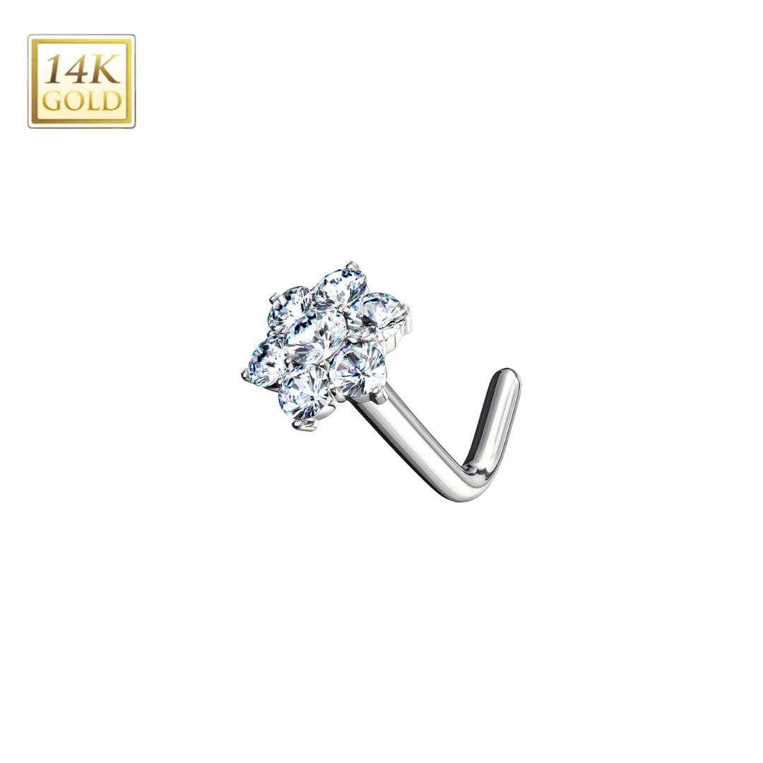 white gold 14k rose flower L-nose stud piercing jewelry