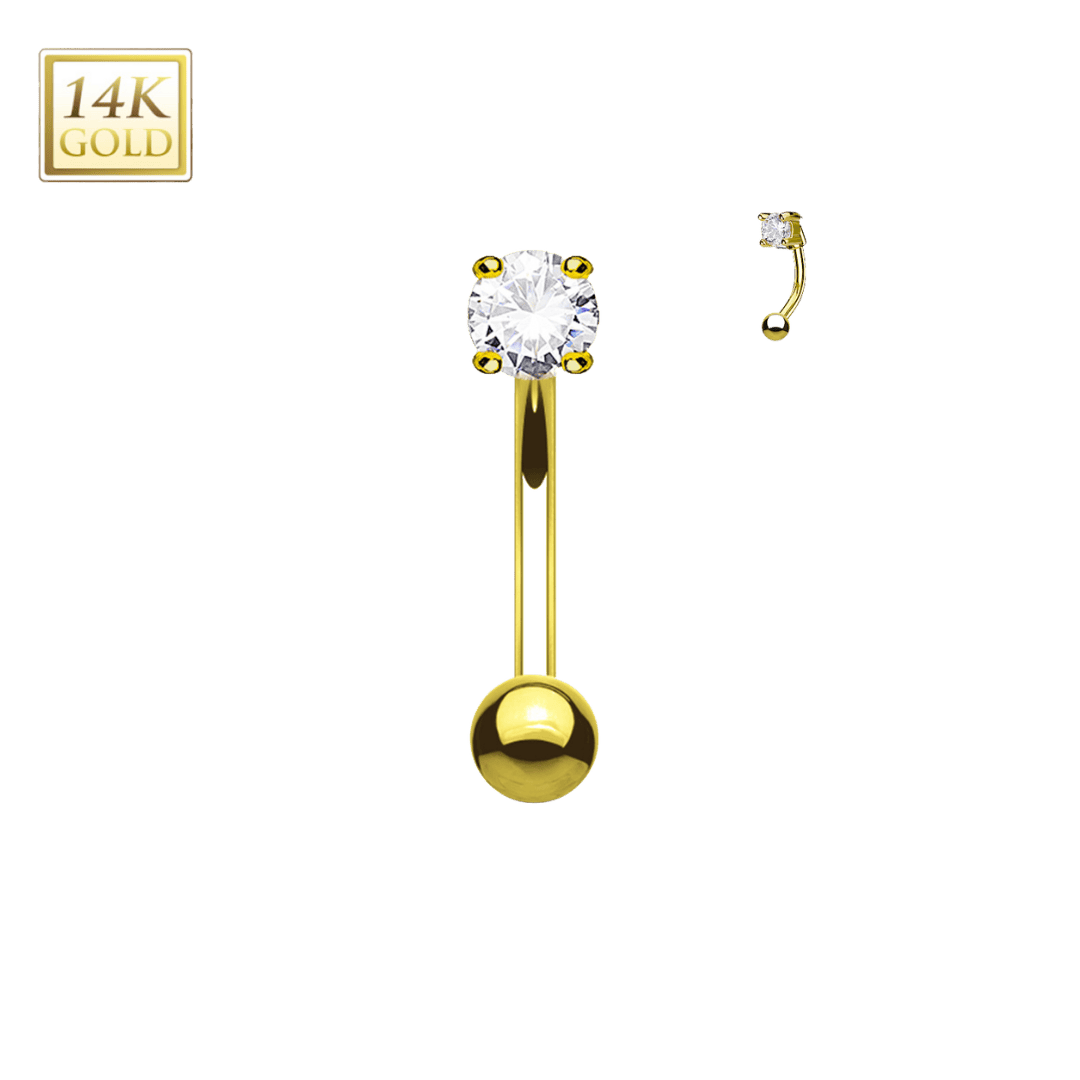 14k gold round gem barbell for rook piercing 