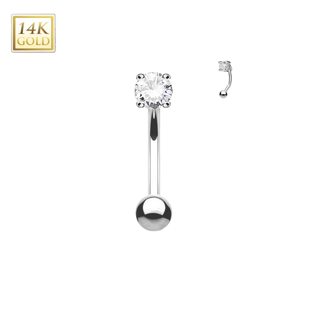 white gold 14k round gem rook barbell piercing jewelry