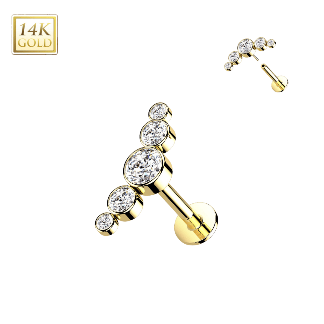 gold color 14k round gem cluster threadless labret earring