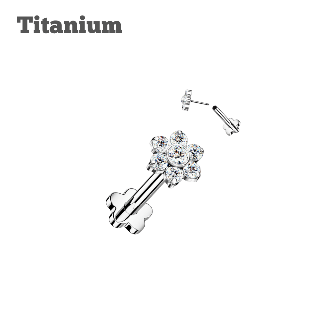 4mm flower titanium threadless labret earring