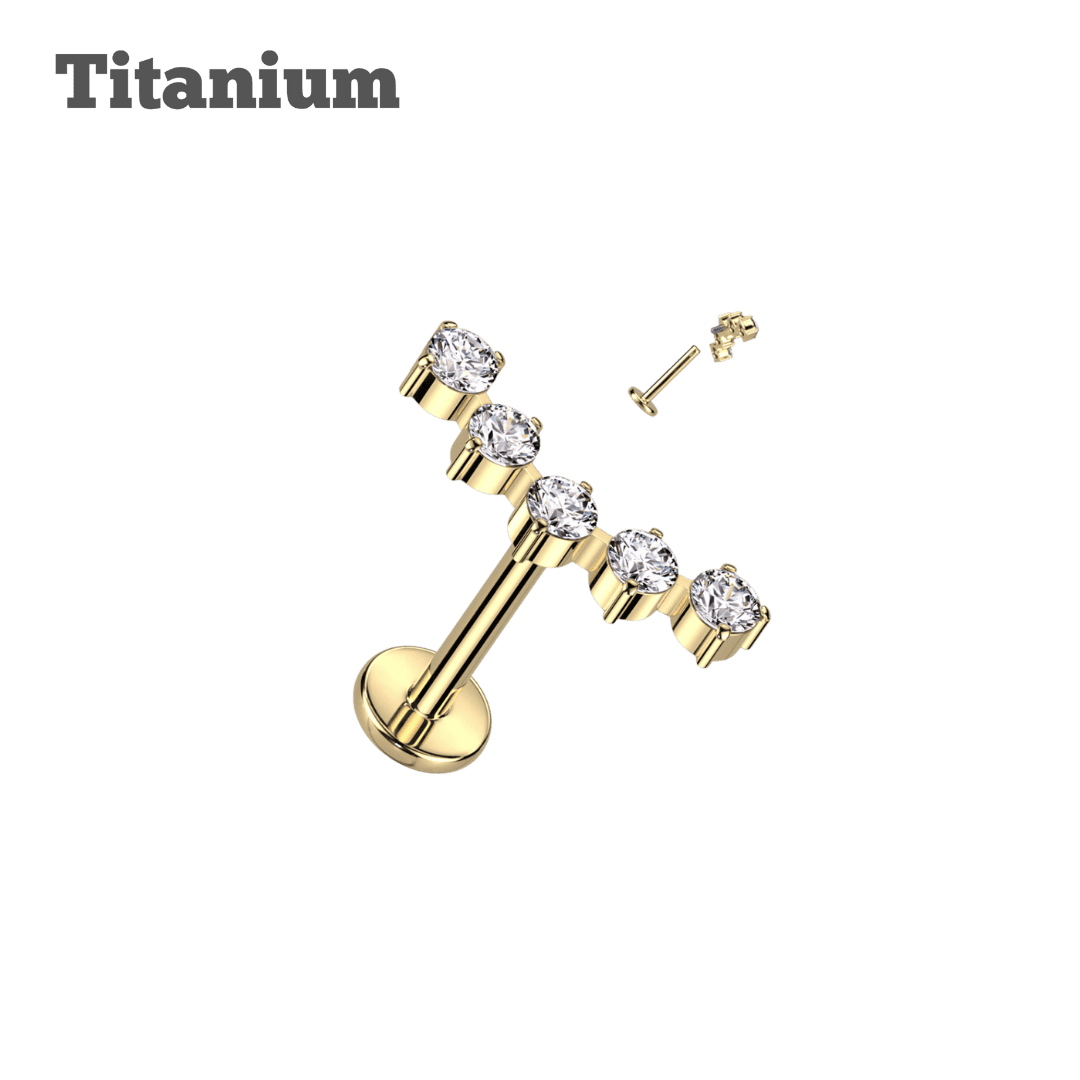 5 gem cluster titanium threaded labret earring