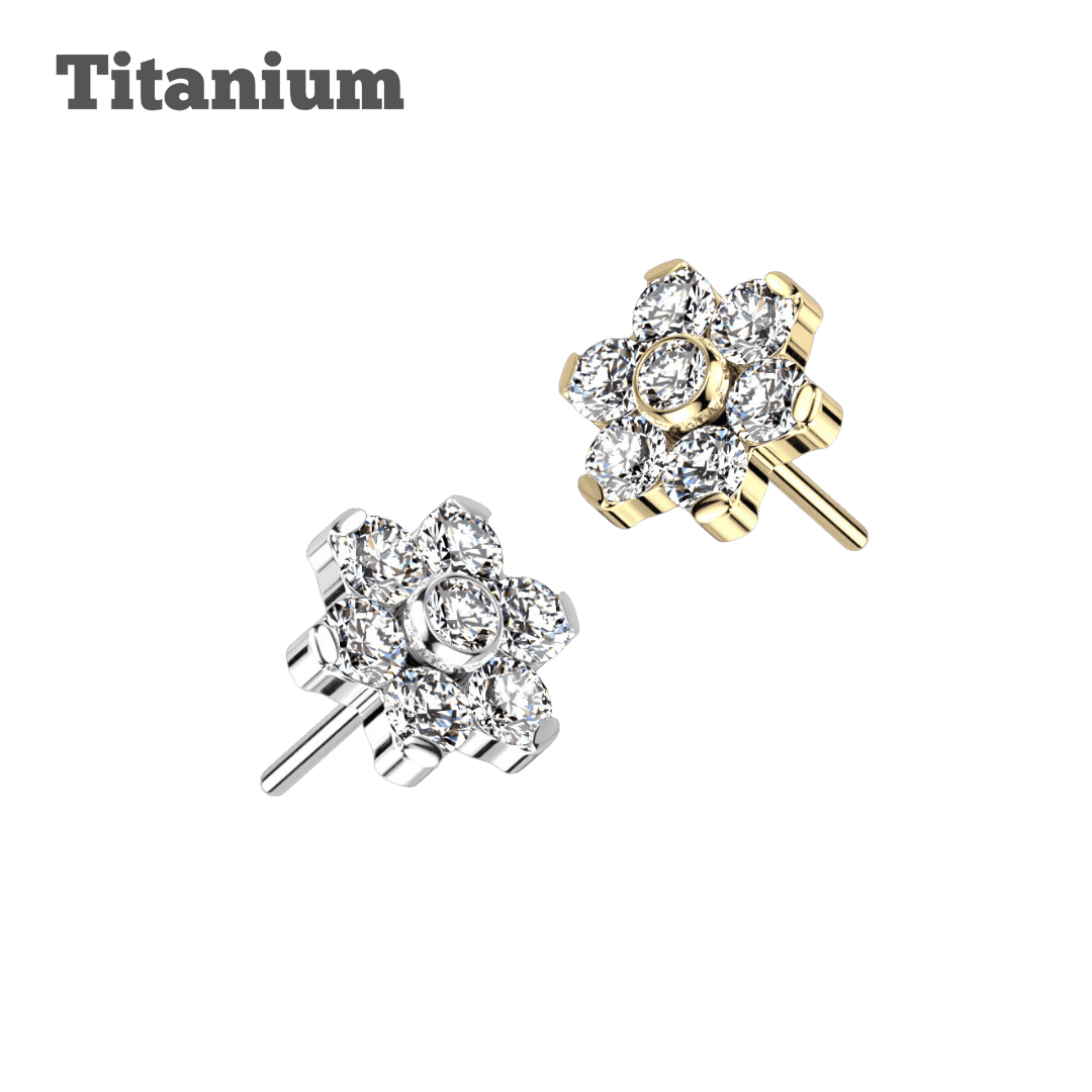 5mm flower gem titanium threadless top jewelry