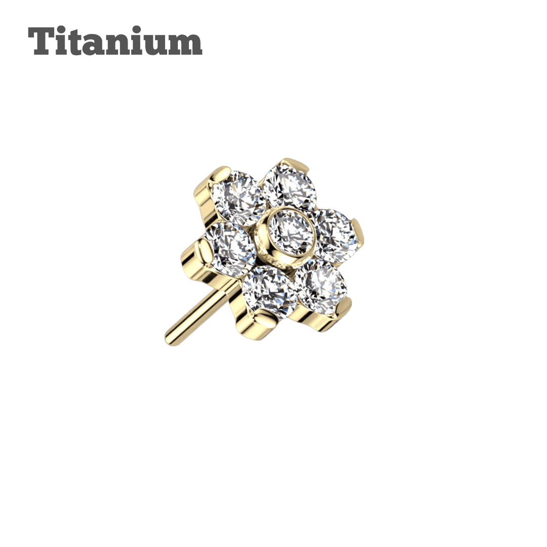 gold color 5mm flower gem threadless top titanium