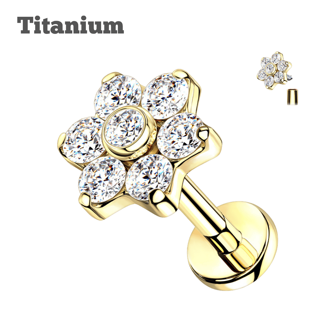 titanium labret 6mm flower earring gold color