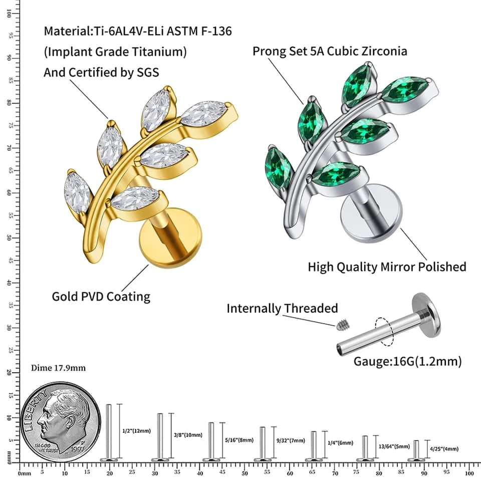6 petal titanium labret earring size