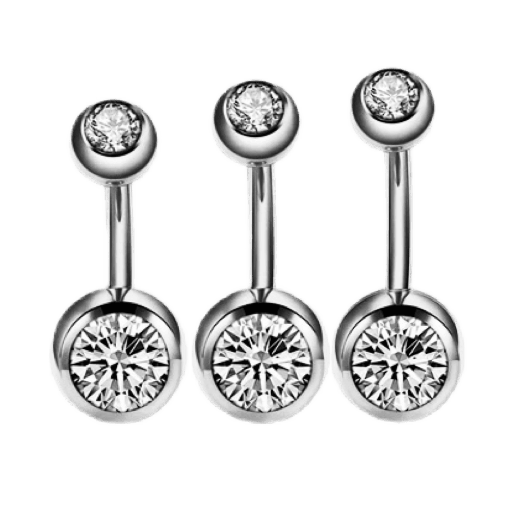 stainless steel belly barbell bezeled cz ball ends