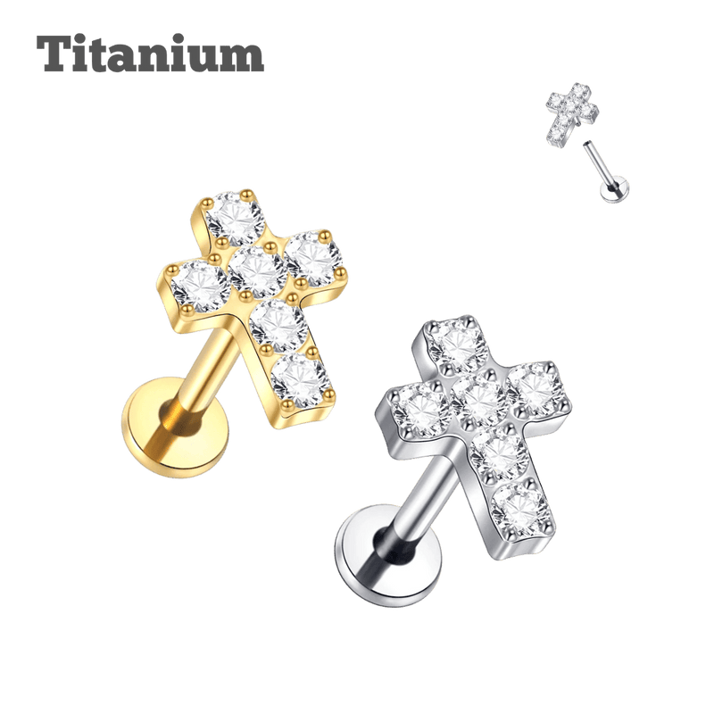 Bezeled Cross Titanium Threaded Labret