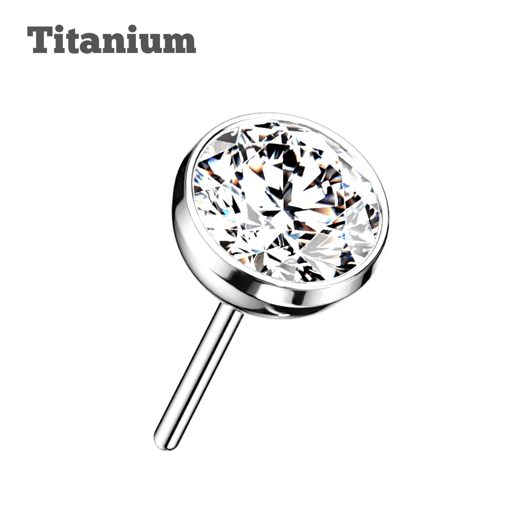 steel color threadless top bezeled gem titanium jewelry