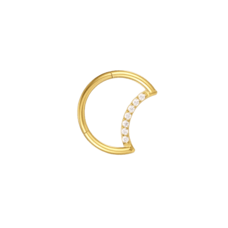 CZ Pavé Half Moon Hinged Hoop gold color