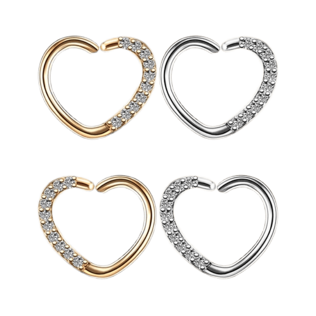 stainless steel cz paved heart seamless hoop piercing jewelry