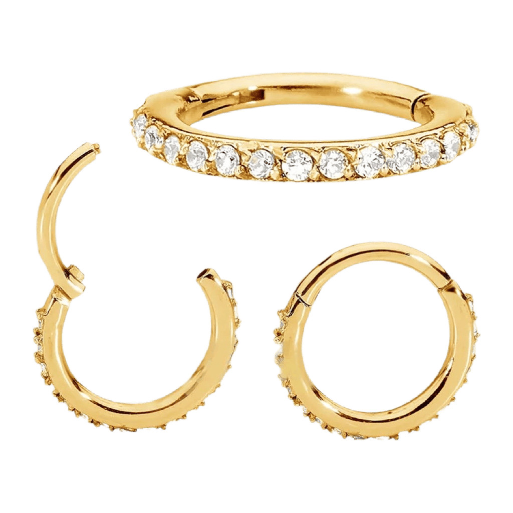 gold color cz paved hinged hoop piercing jewelry
