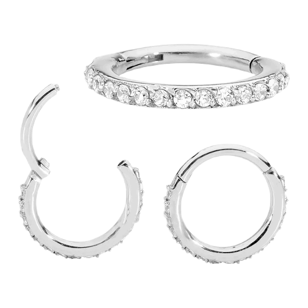 cz paved hinged hoop stainless steel for ear piercing