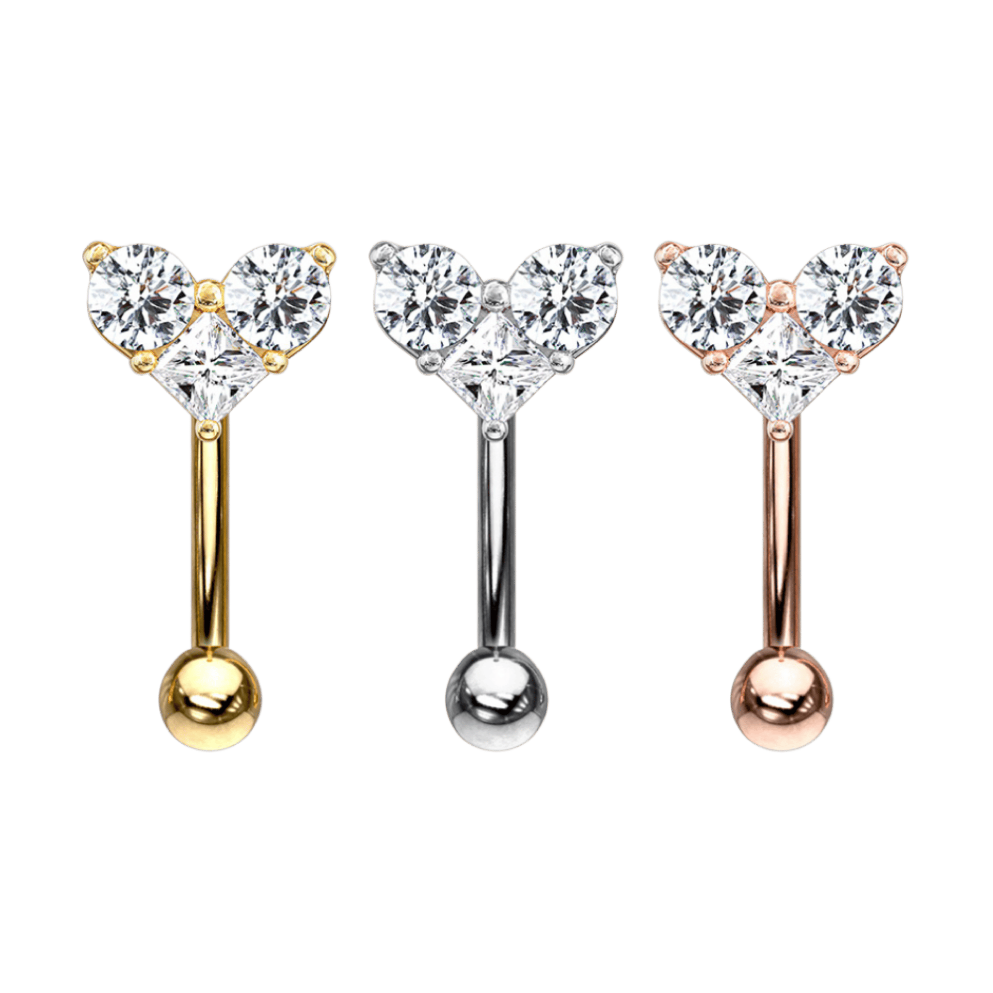 crystal heart rook barbell stainless steel