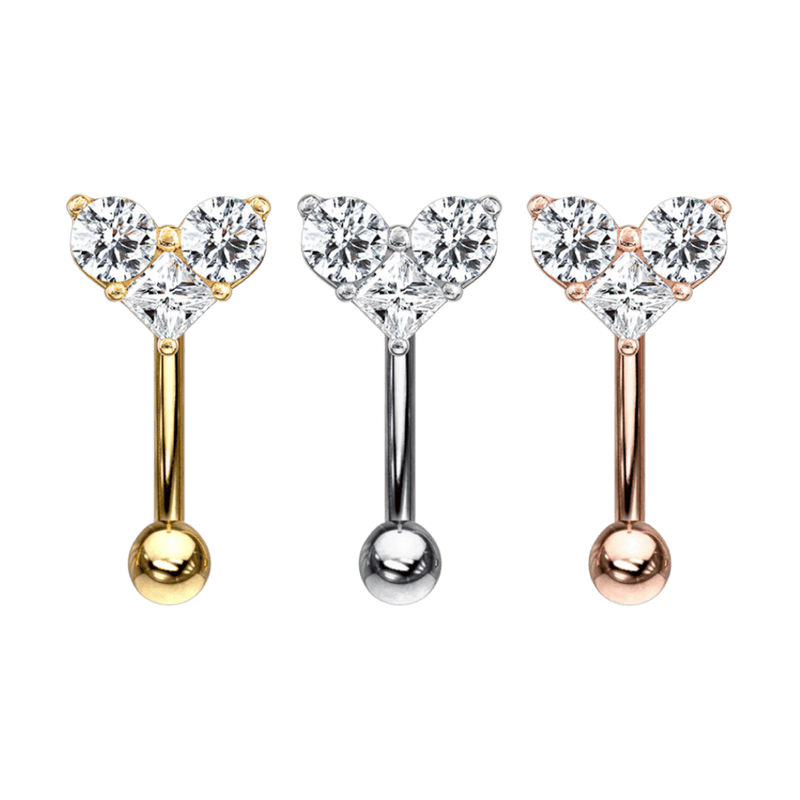 crystal heart rook barbell type jewelry