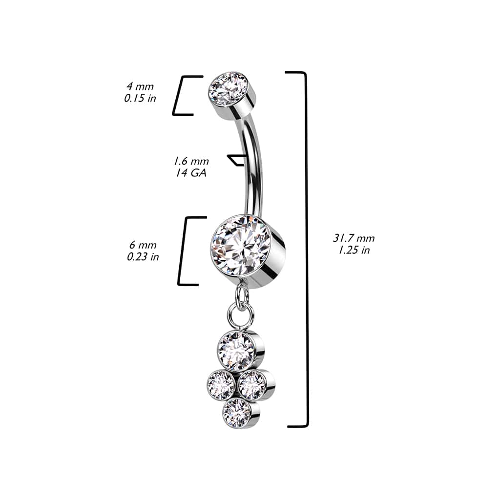 dangling gems titanium belly barbell size