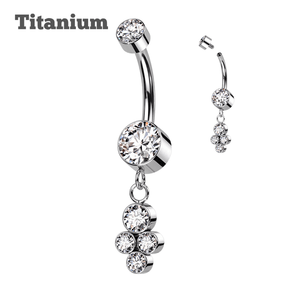 dangling gems titanium belly barbell steel color