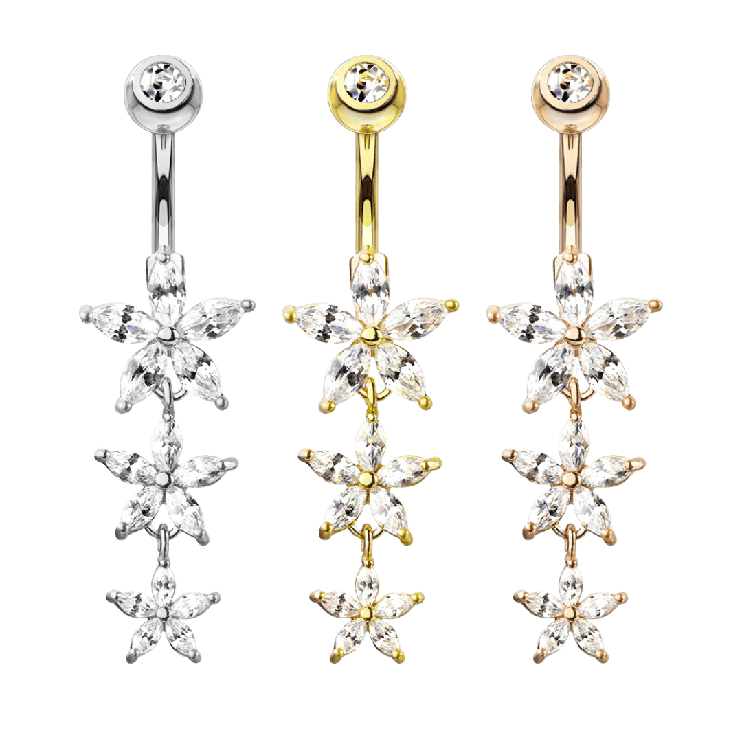 stainless steel dangling lilies belly piercing jewelry