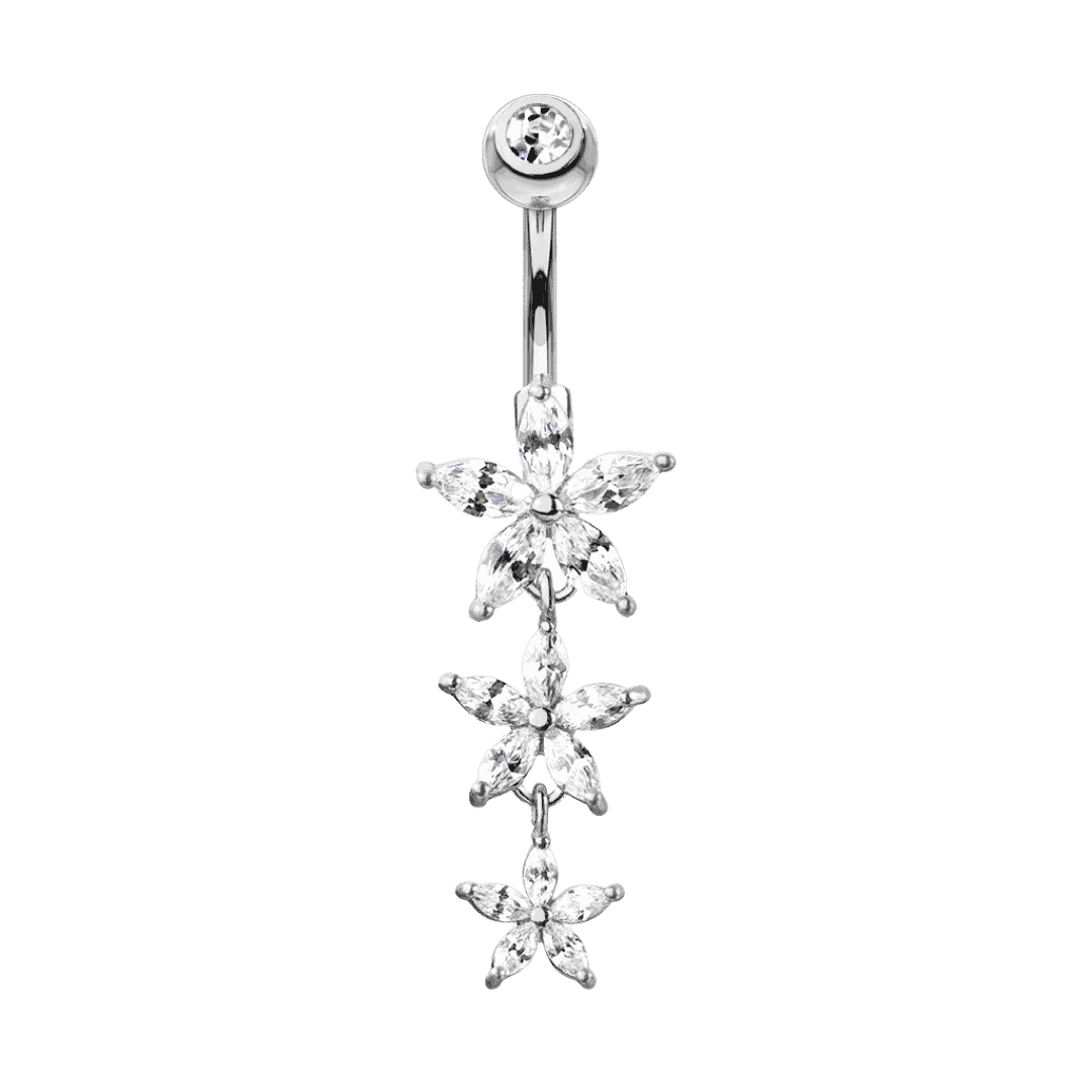 steel color dangling lilies belly barbell