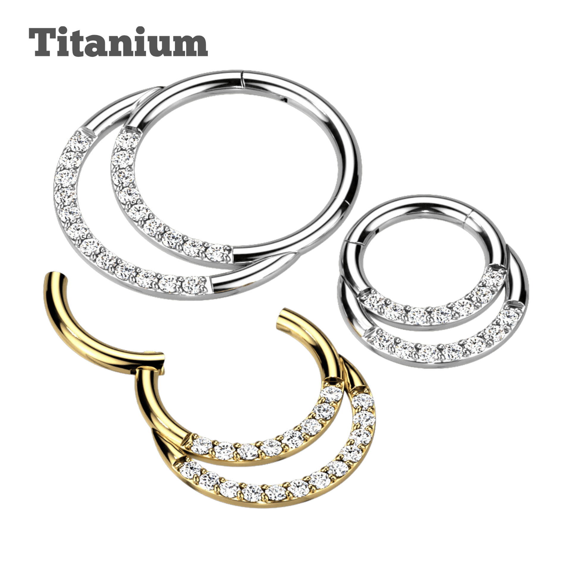 double studded titanium hinged hoop piercing jewelry