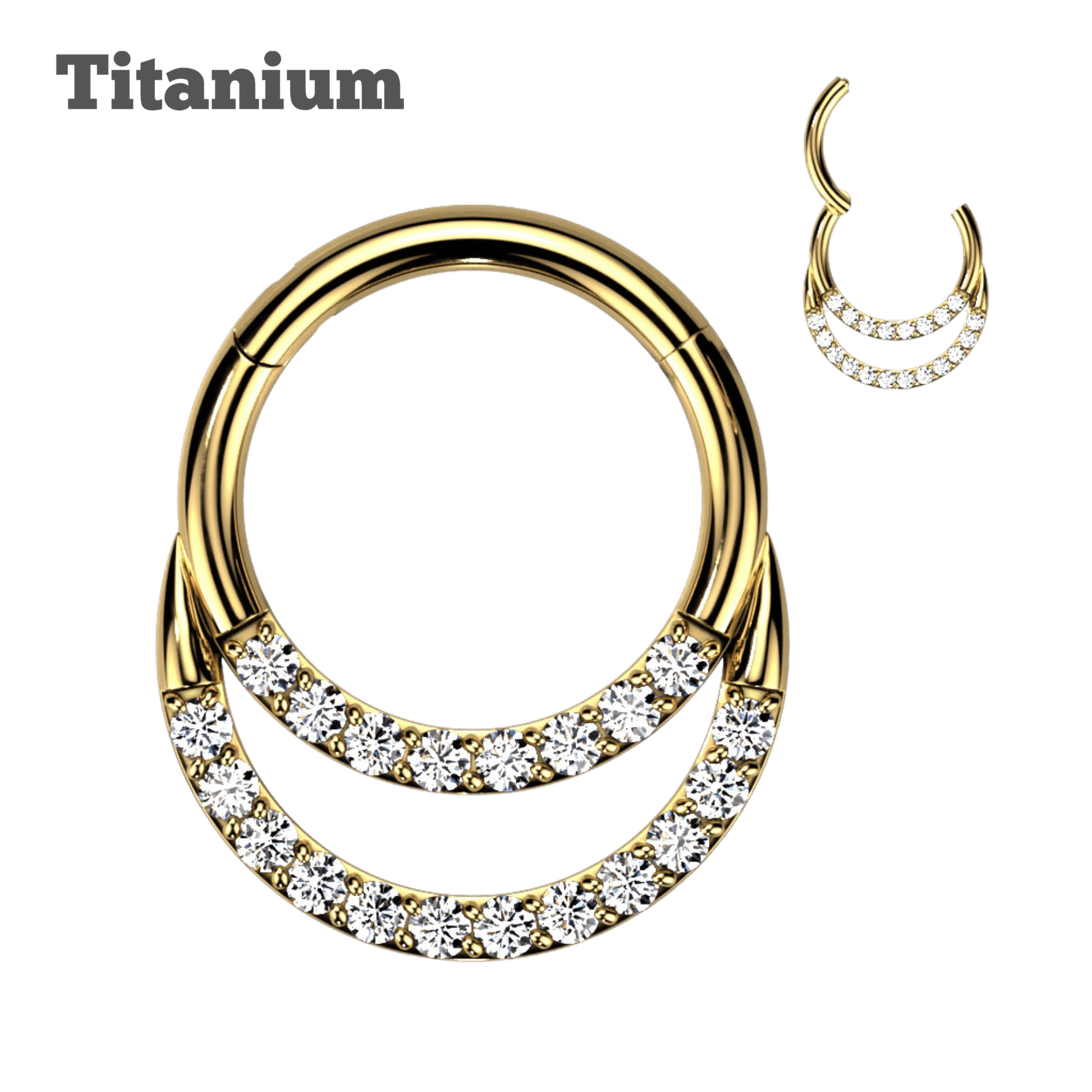 double studded titanium hinged hoop piercing jewelry gold color