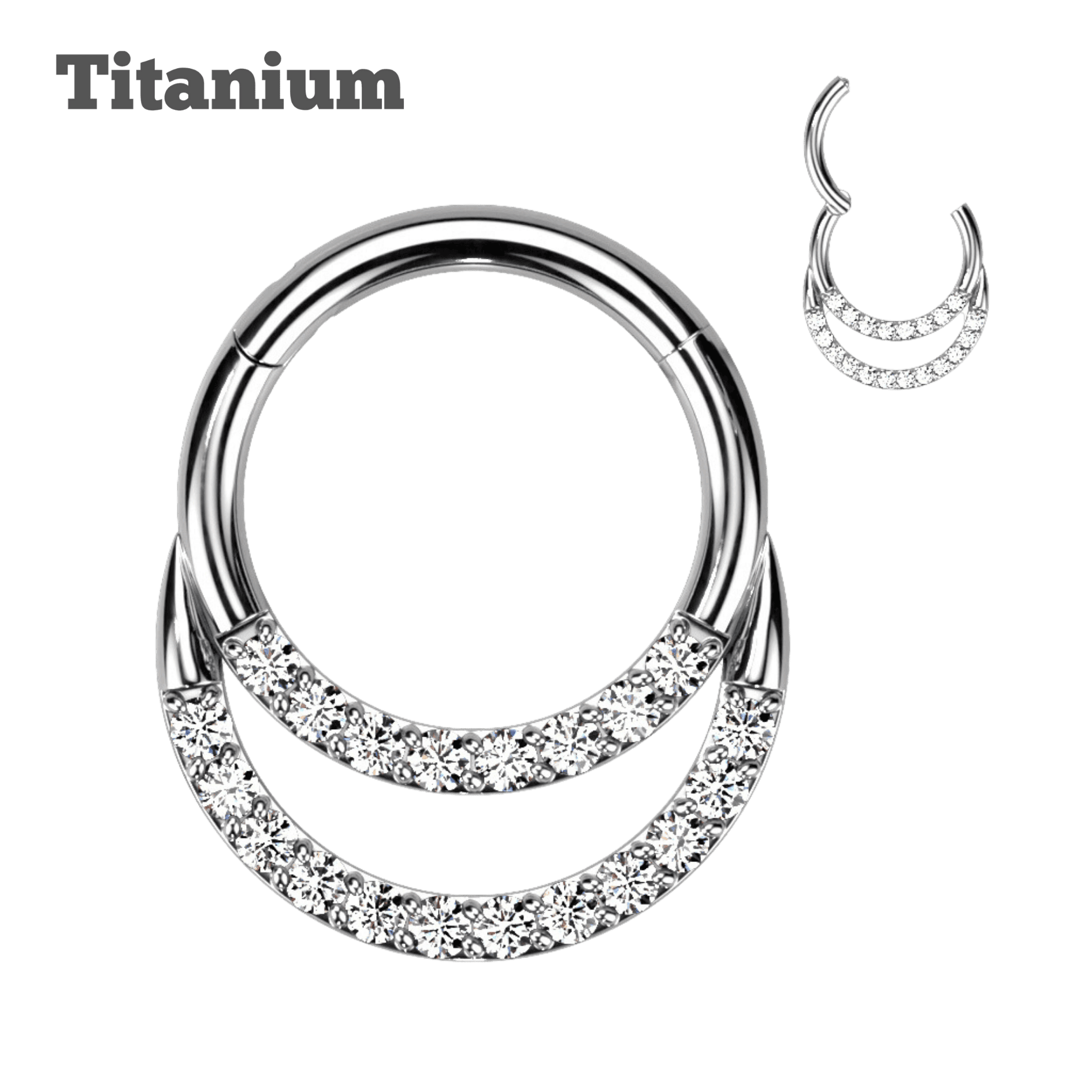 steel color double studded titanium hinged hoop jewelry