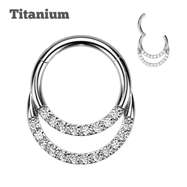 double studded titanium hinged hoop steel color earring
