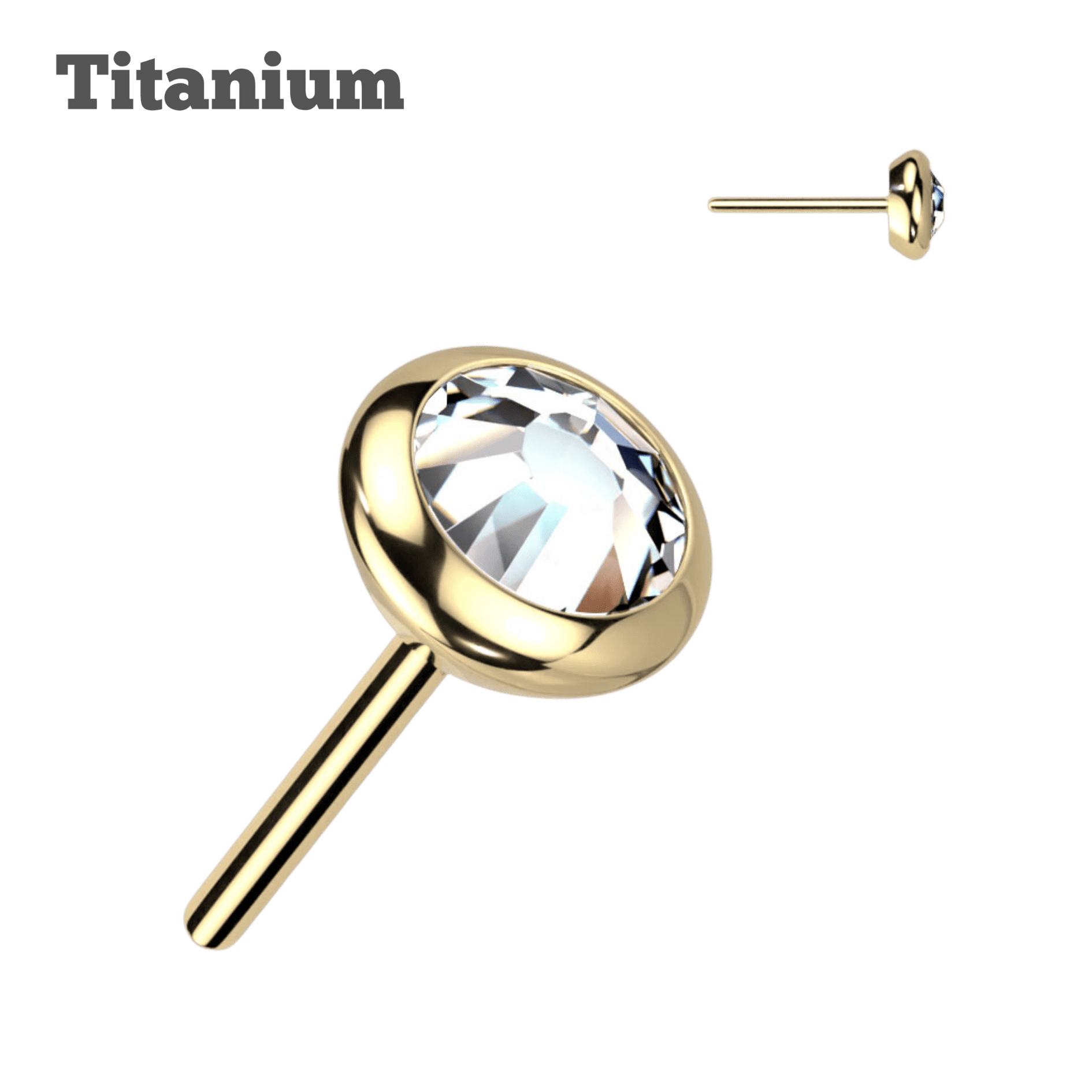 flat gem titanium threadless top piercing jewelry gold color