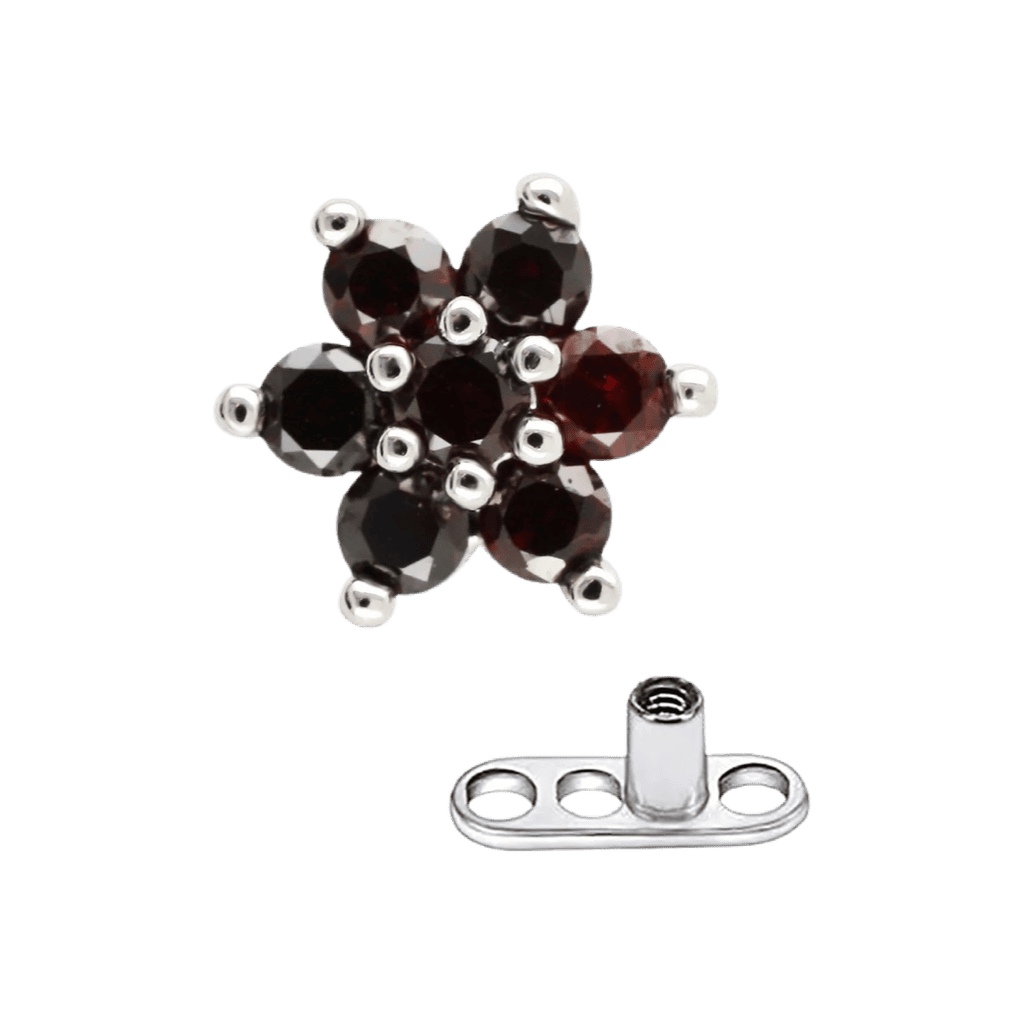 stainless steel dermal piercing jewelry flower back cz dermal anchor top