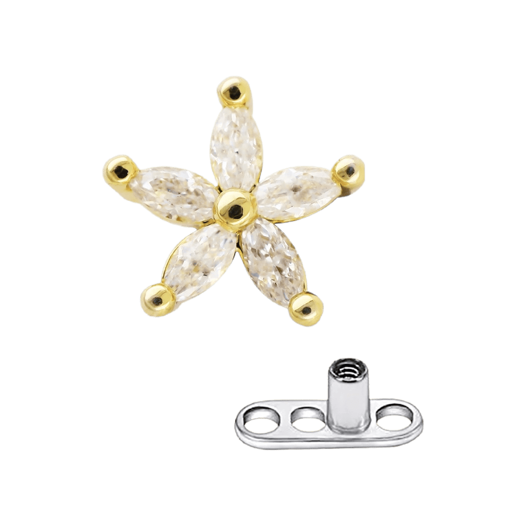 gold color flower marquis dermal piercing jewelry